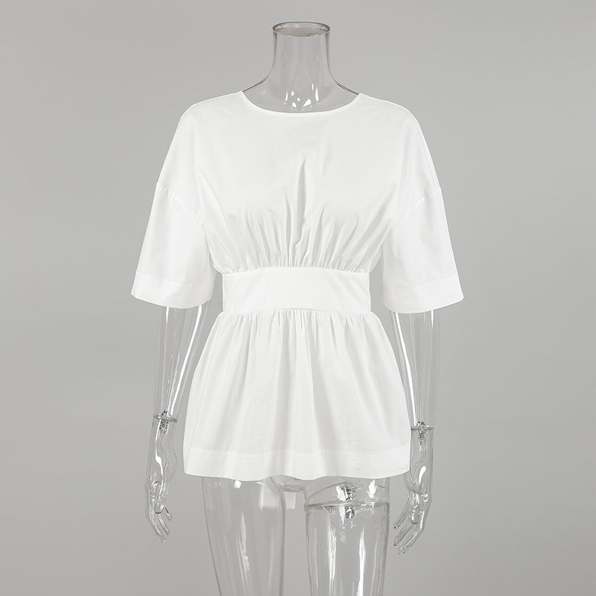 Women's White Bow Back Top Cute Versatile Casual Dressy Blouse for Going Out Brunch Date Night Street Style - Seldom Seen Styles