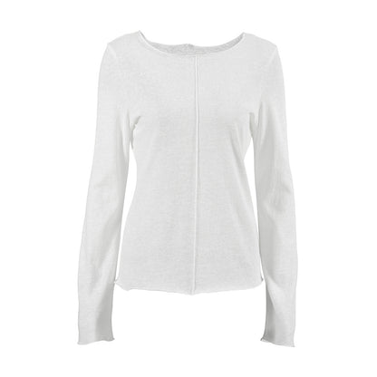 Autumn and awinter crew neck knitted bottoming shirt women's simple fashion splicing inside with white long-sleeved top women's clothing