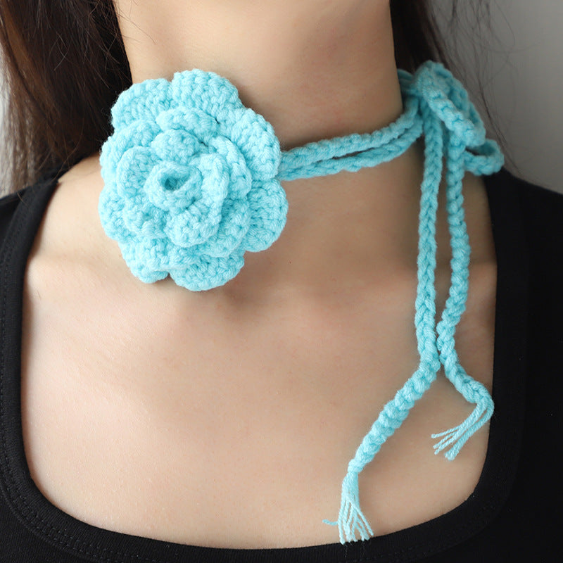 Women's Handmade Woven Flower Choker Necklace Colorful Boho Beach Vacation Summer Jewelry