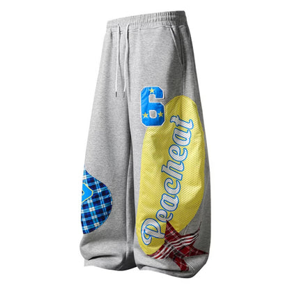 DARKAGE No.26 Plaid Mesh Patchwork Heavyweight Sweatpants