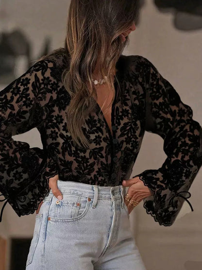 Korean version of the new hollow casual lace shirt lace shirt women