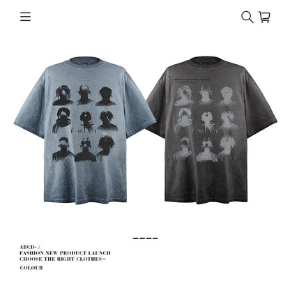 VANCARHELL Nine Grid Portrait Heavy Wash Tee