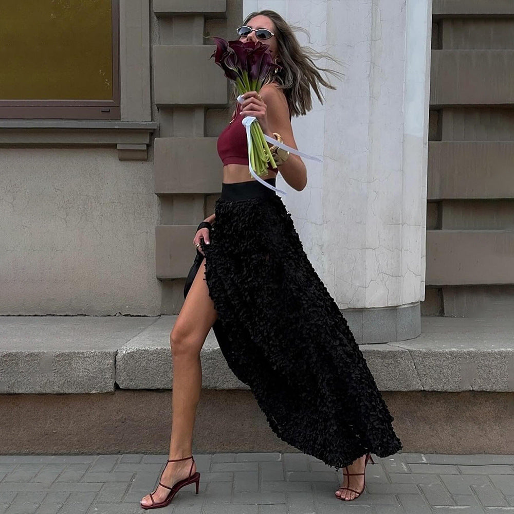 Evening dress skirt women's autumn and winter new petal design long dinner party celebrity skirt - Seldom Seen Styles