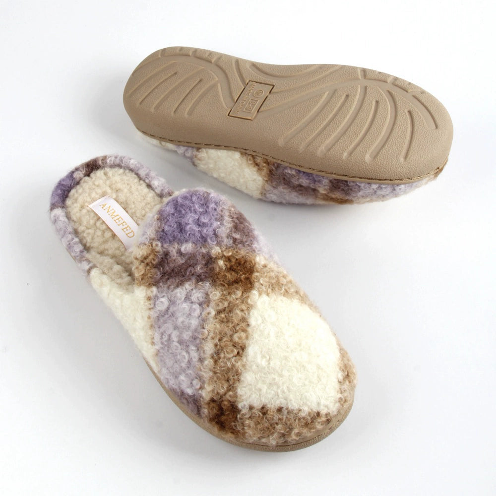 Checkered Girls House Slippers,Comfort,Wool-Like Plush Fleece Lined,in Winter Keep Warm,Slip-On for indoor - Seldom Seen Styles