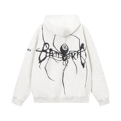 DARKAGE Spider 8-Ball Graphic Zip-Up Hoodie