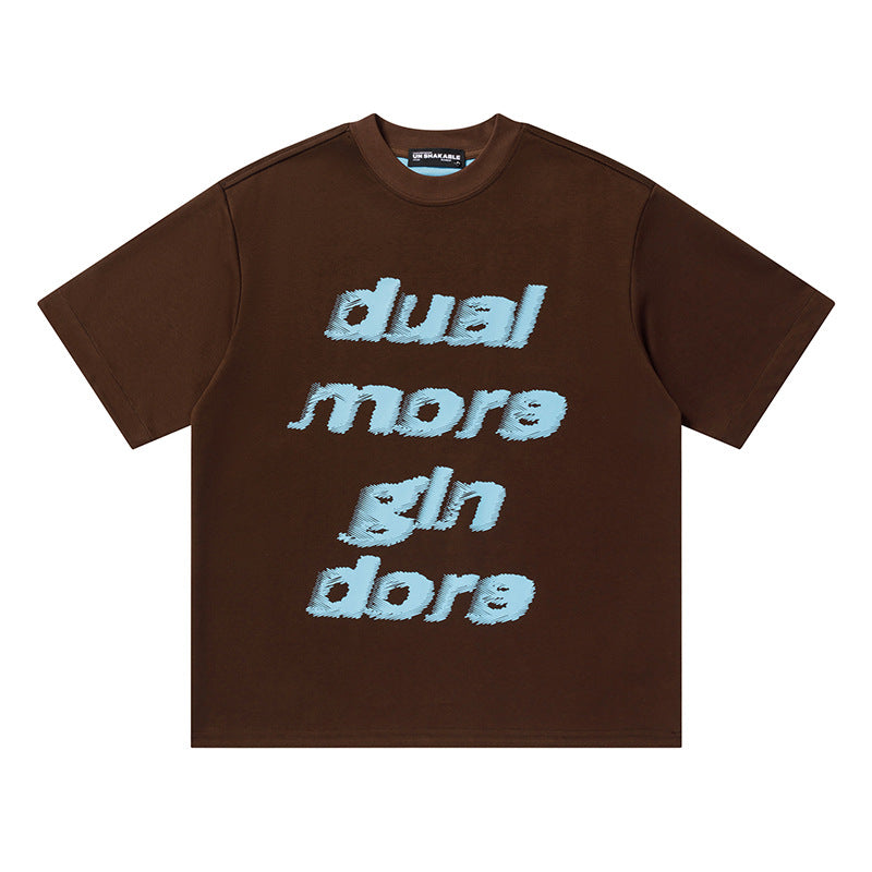 Dual More Gin Dore Graphic Oversized T-Shirt Contrast Cuff Crew Neck Casual Summer Streetwear Tee | Dual More Tee