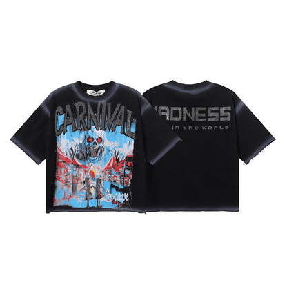 DARKAGE Skull Biker Lightning Vintage Washed Heavyweight Tee