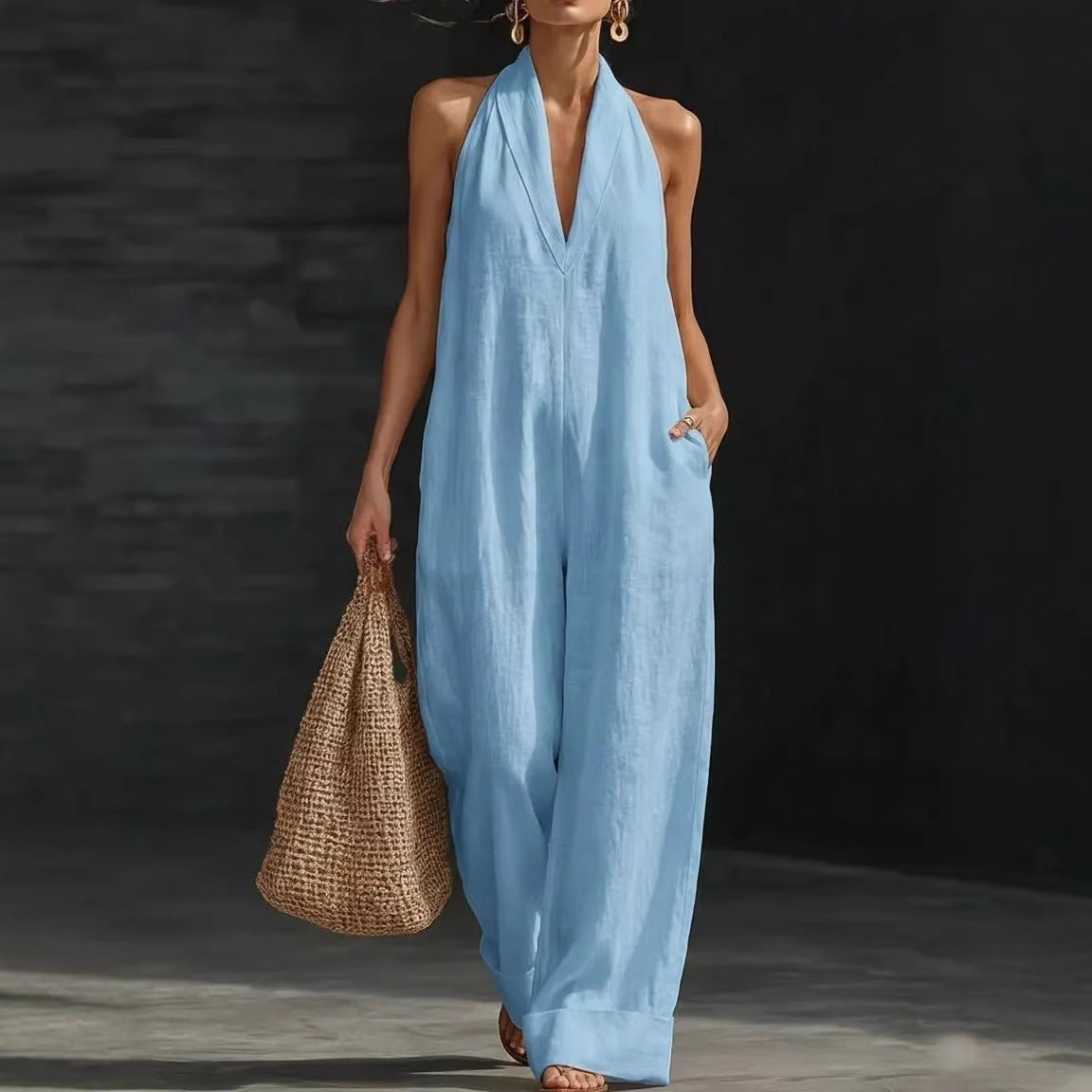 Women's Sleeveless Jumpsuit Elegant Simple Summer Casual Wide Leg Romper Vacation Outfit - Seldom Seen Styles