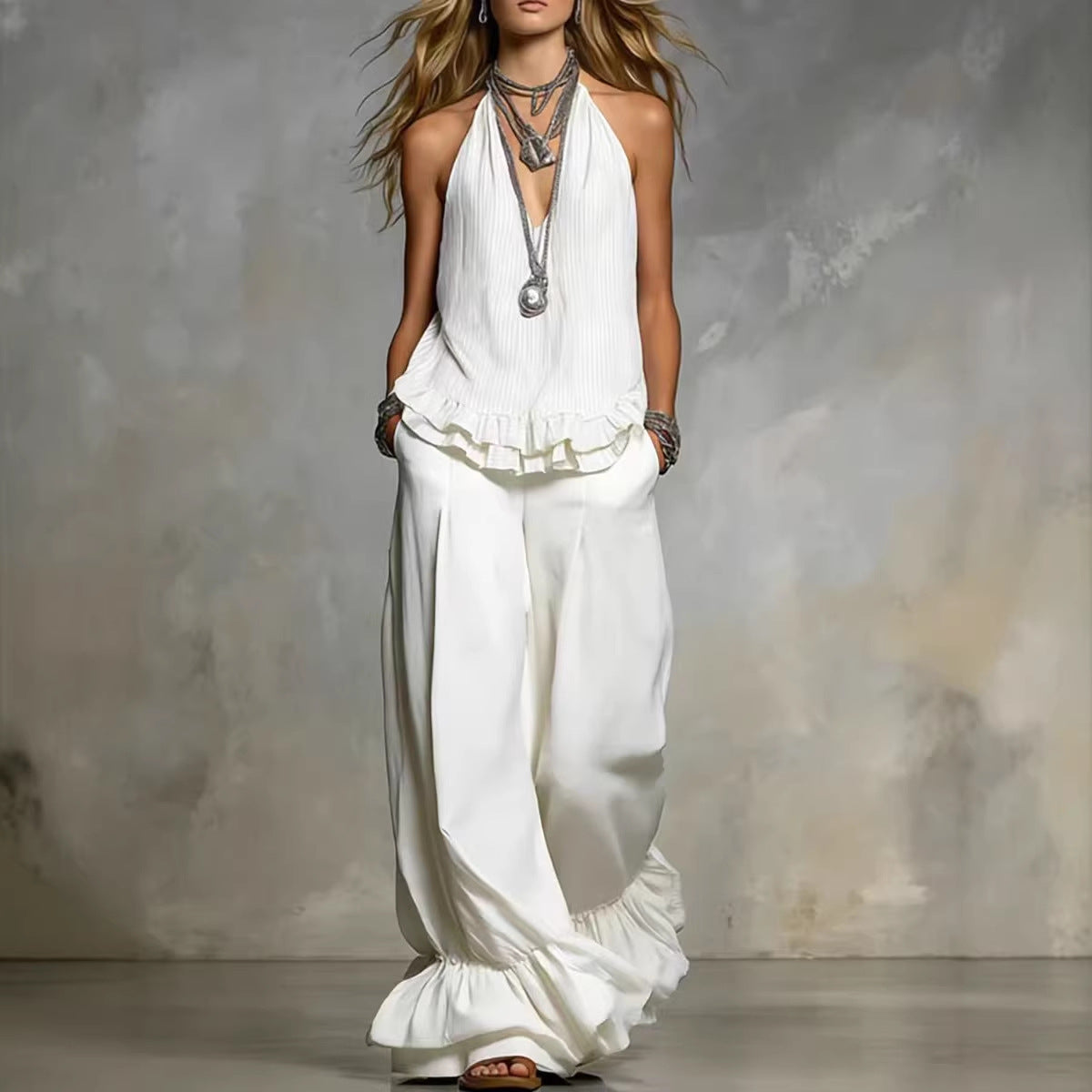 Women's V Neck Ruffle Two Piece Set Casual Loose Fit Top and Shorts Summer Outfit - Seldom Seen Styles