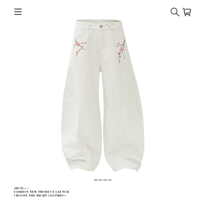 Seakoff Plum Blossom Embroidered Wide-Leg Jeans