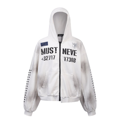 Oversize Patch Graffiti Zipper Hoodie