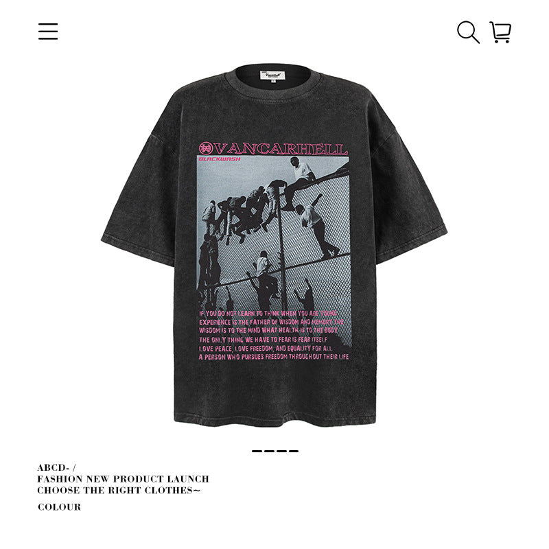 VANCARHELL Infomania Cat Hidden Stroke Black Wash T-shirt