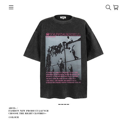 VANCARHELL Infomania Cat Hidden Stroke Black Wash T-shirt