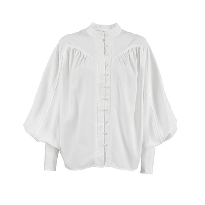 Women's Victorian Lantern Sleeve Blouse Elegant High Neck Long Sleeve White Shirt