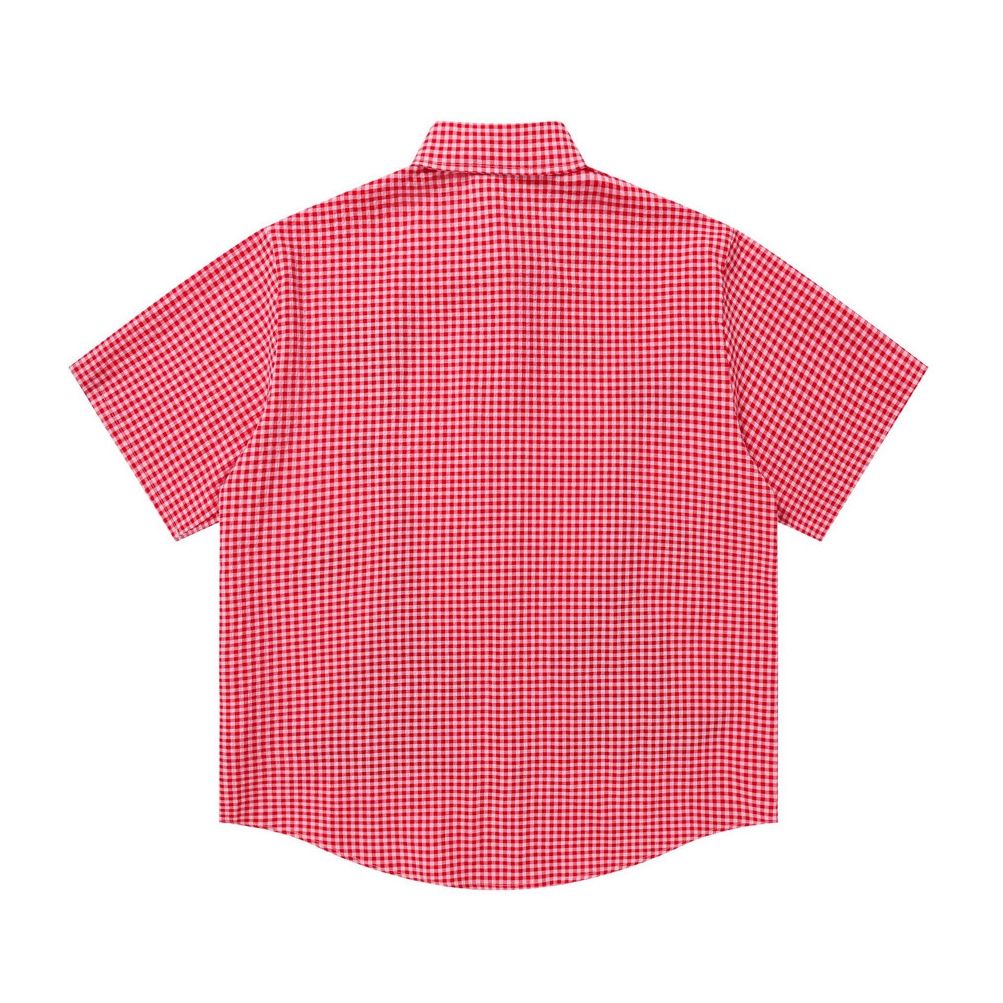 Striped Plaid Short Sleeve Shirt Baseball College Style Loose Fit Casual Streetwear Couple Summer Cityboy Button-Up | Grid Varsity Shirt