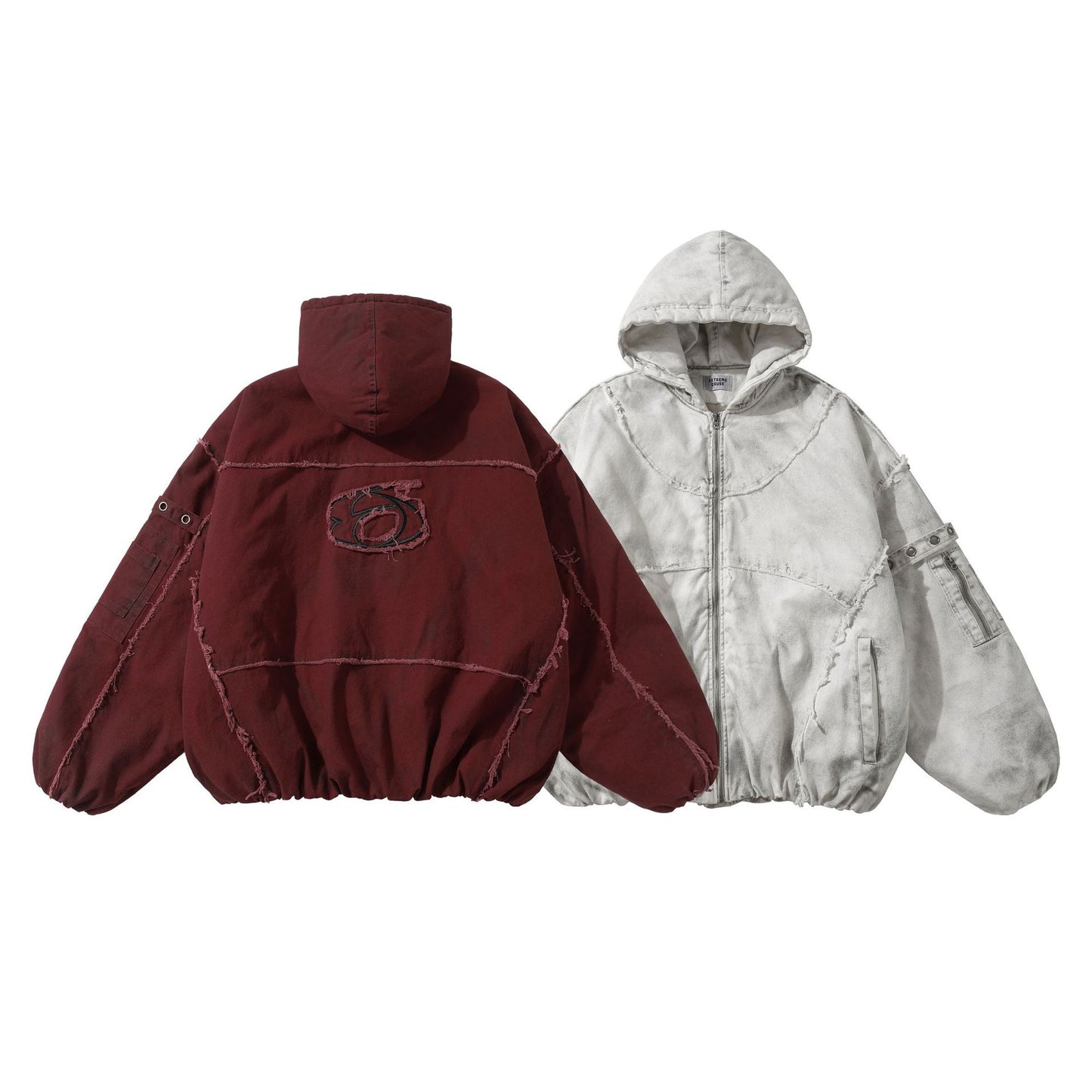 Distressed Raw Edge Washed Padded Cotton Jacket