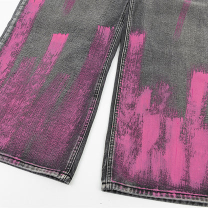 DARKAGE Vintage Washed Mud-Dyed Pink Paint Wide-Leg Jeans