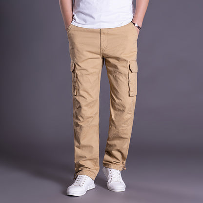 Men's Multi-Pocket Cargo Pants Straight Leg Elastic Waist Outdoor Work Trousers Summer Casual Streetwear Outfit