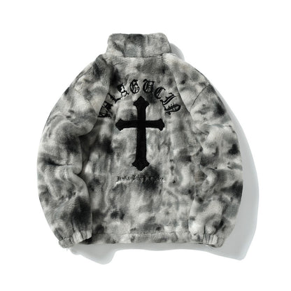 Heavy-Duty Faux Lambswool Tie-Dye Urban Jacket