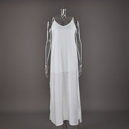 Suspender nightgown, long skirt, one-piece pajamas, comfortable and loose, can be worn outside women's loungewear