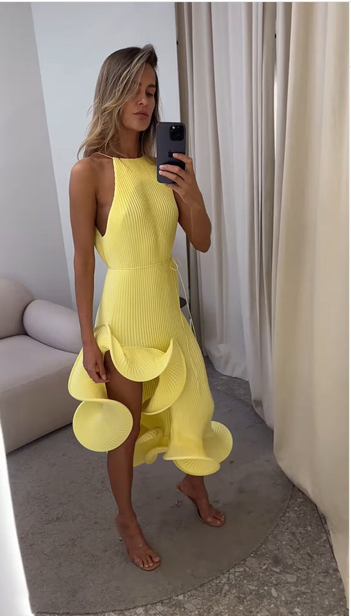 Irregular Ruffled Summer Sexy Sleeveless Lace Up Slim Dresses - Seldom Seen Styles