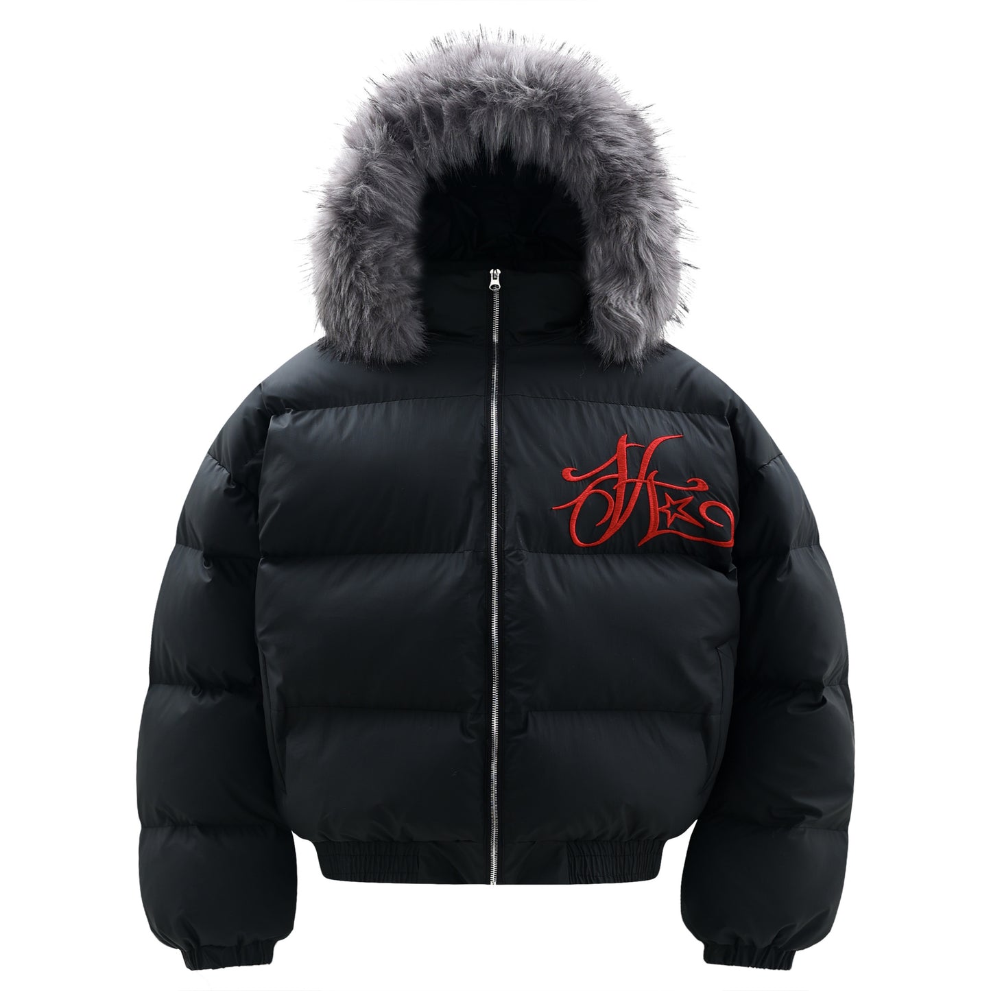 Women's High Street Letter Embroidery Removable Fur Collar Puffer Jacket Warm Oversized Winter Cotton Coat Unisex | Fur Collar Puffer