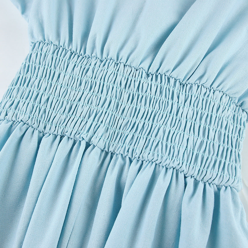 Women's Puff Sleeve Midi Dress Tie Front Cottagecore Vacation Summer Dress - Seldom Seen Styles