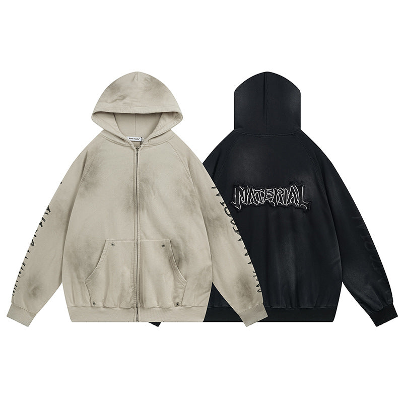 Oversize Patch Graffiti Zipper Hoodie