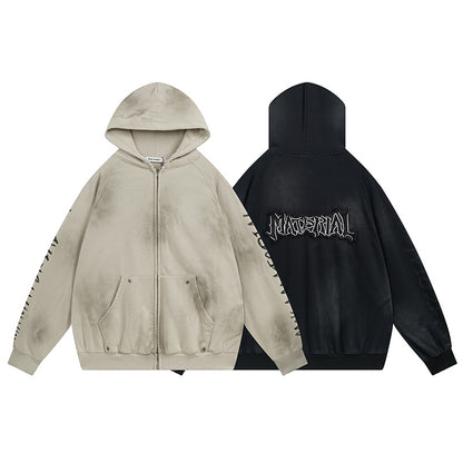 Oversize Patch Graffiti Zipper Hoodie
