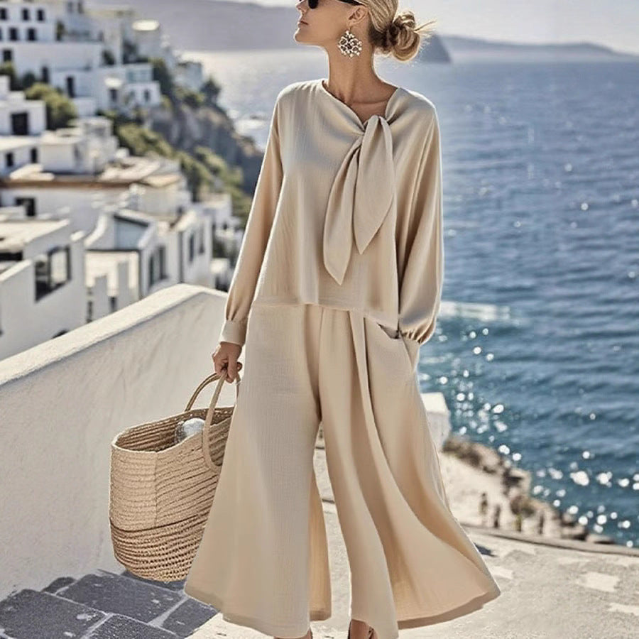 Women's Solid Color Long Sleeve Top Trousers Two Piece Set Fall Casual Chic Outfit Plus Size - Seldom Seen Styles