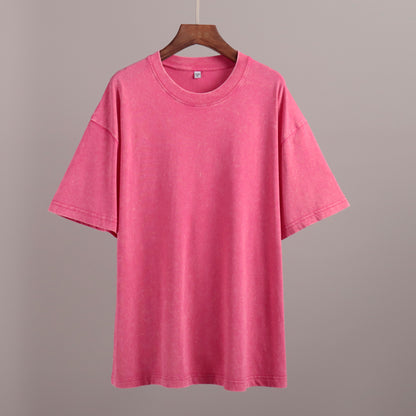 Washed and old short-sleeved T-shirt summer relaxation casual round neck washed polished short-sleeved T-shirt