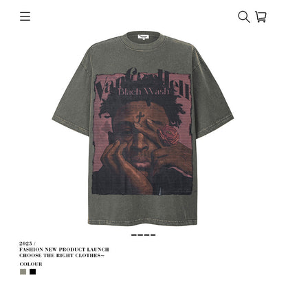 VANCARHELL Black Wash Character Portrait Graphic Tee