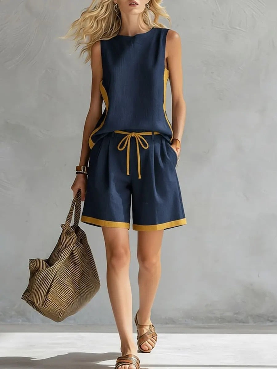Women's Sleeveless Two Piece Shorts Set Casual Summer Outfit Drawstring Shorts Lounge Set Resort Wear Matching Set - Seldom Seen Styles