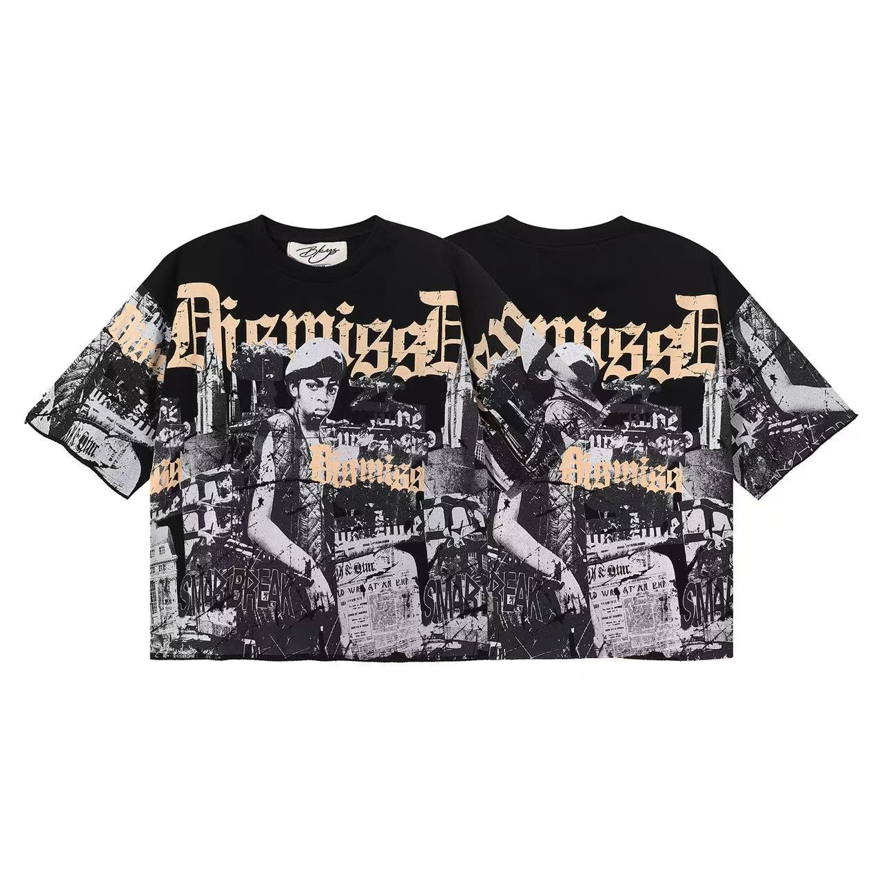 DARKAGE Skull Biker Lightning Vintage Washed Heavyweight Tee