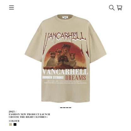 VANCARHELL 16-Grid Cartoon Avatars Graphic Tee