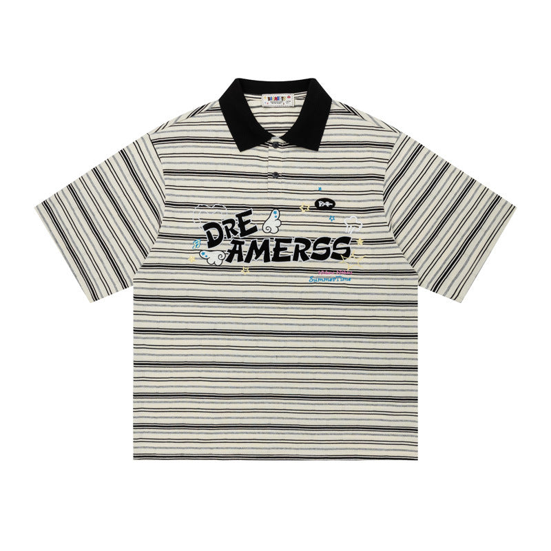 Dreamerss Stripe Polo Shirt Short Sleeve Oversized Casual Summer Streetwear Top | Dreamerss Polo