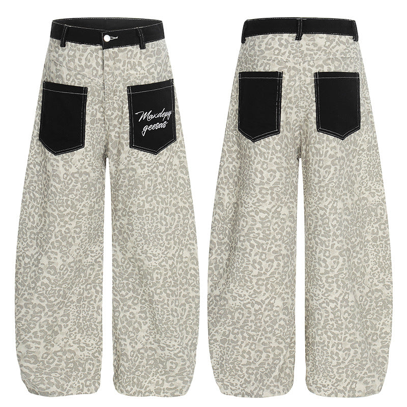 DARKAGE Leopard Print Wide-Leg Pants with Contrast Contrast Pockets