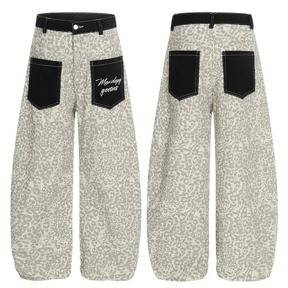 DARKAGE Leopard Print Wide-Leg Pants with Contrast Contrast Pockets