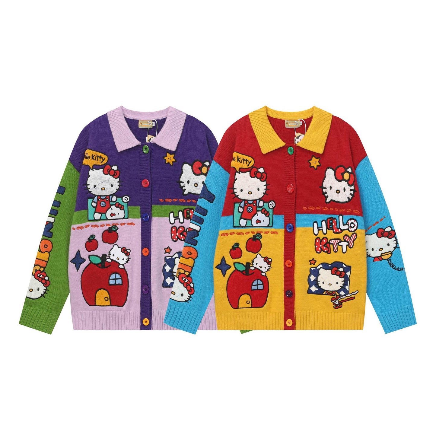 Cartoon Color-Block Knit Sweater Jacket Loose Fit Couple Casual High Street Vintage INS Streetwear Outerwear | Toon Knit Jacket