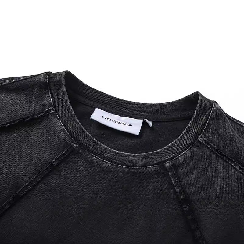 Oversized Split Splicing Raw Edge Round Neck Short Sleeve T-Shirt Washed Vintage Deconstructed Streetwear Summer Casual Tee | Split Edge Tee