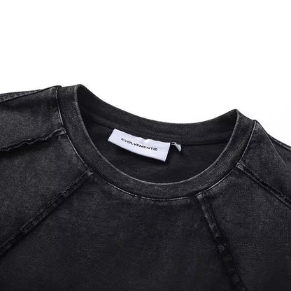 Oversized Split Splicing Raw Edge Round Neck Short Sleeve T-Shirt Washed Vintage Deconstructed Streetwear Summer Casual Tee | Split Edge Tee