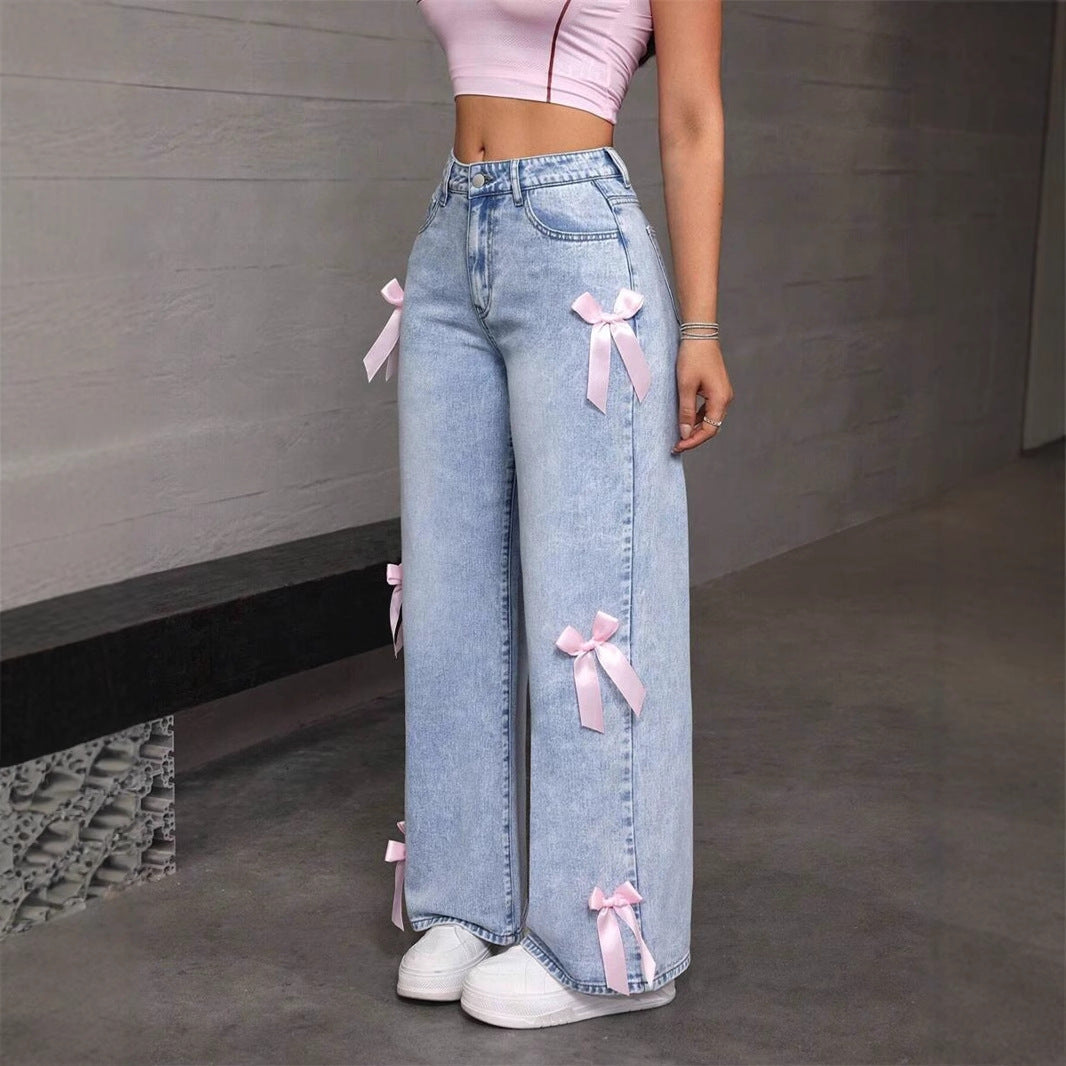 Snowflake Bow Jeans - MYSTERYBOXS