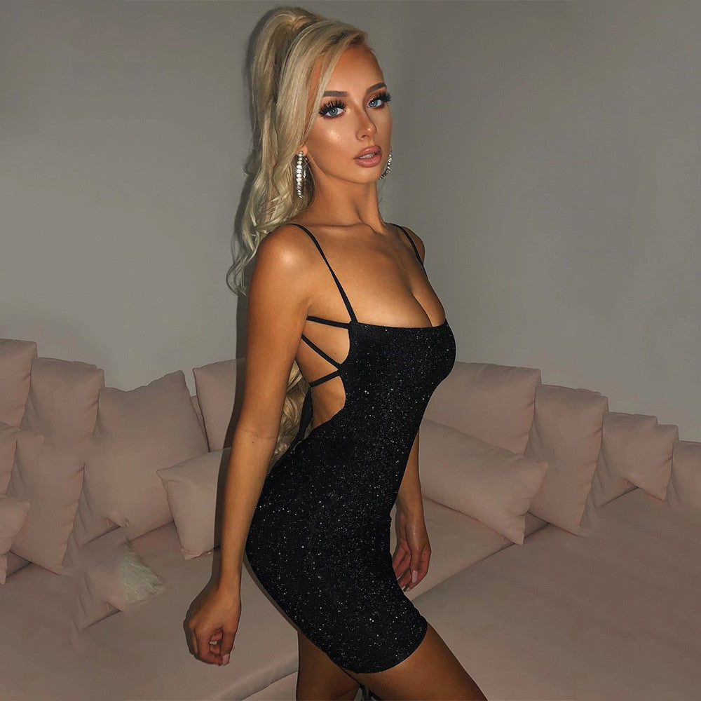 Sparkle Halter Lace-up Mini Dress - Seldom Seen Styles