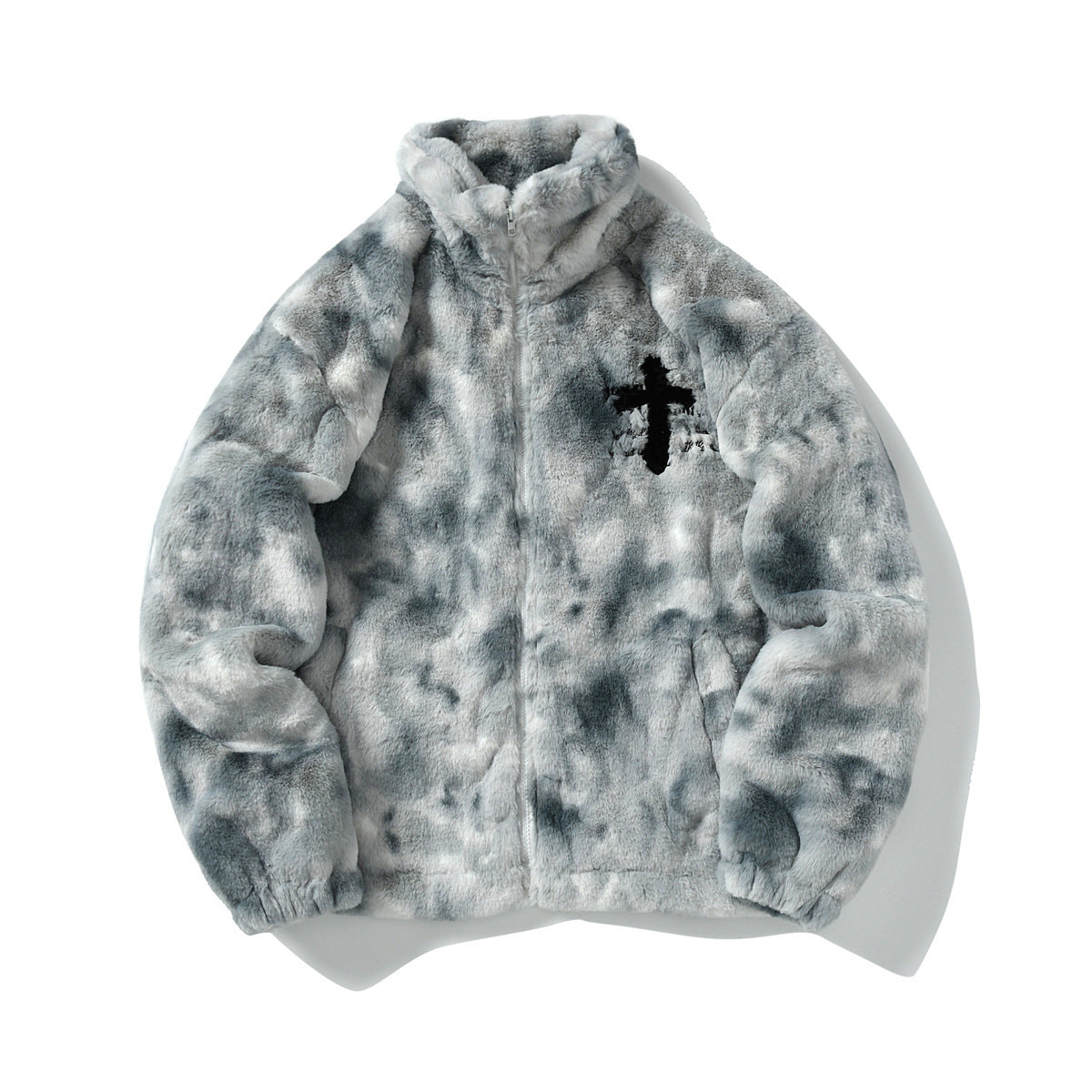 Heavy-Duty Faux Lambswool Tie-Dye Urban Jacket