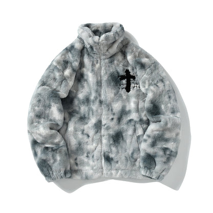 Heavy-Duty Faux Lambswool Tie-Dye Urban Jacket
