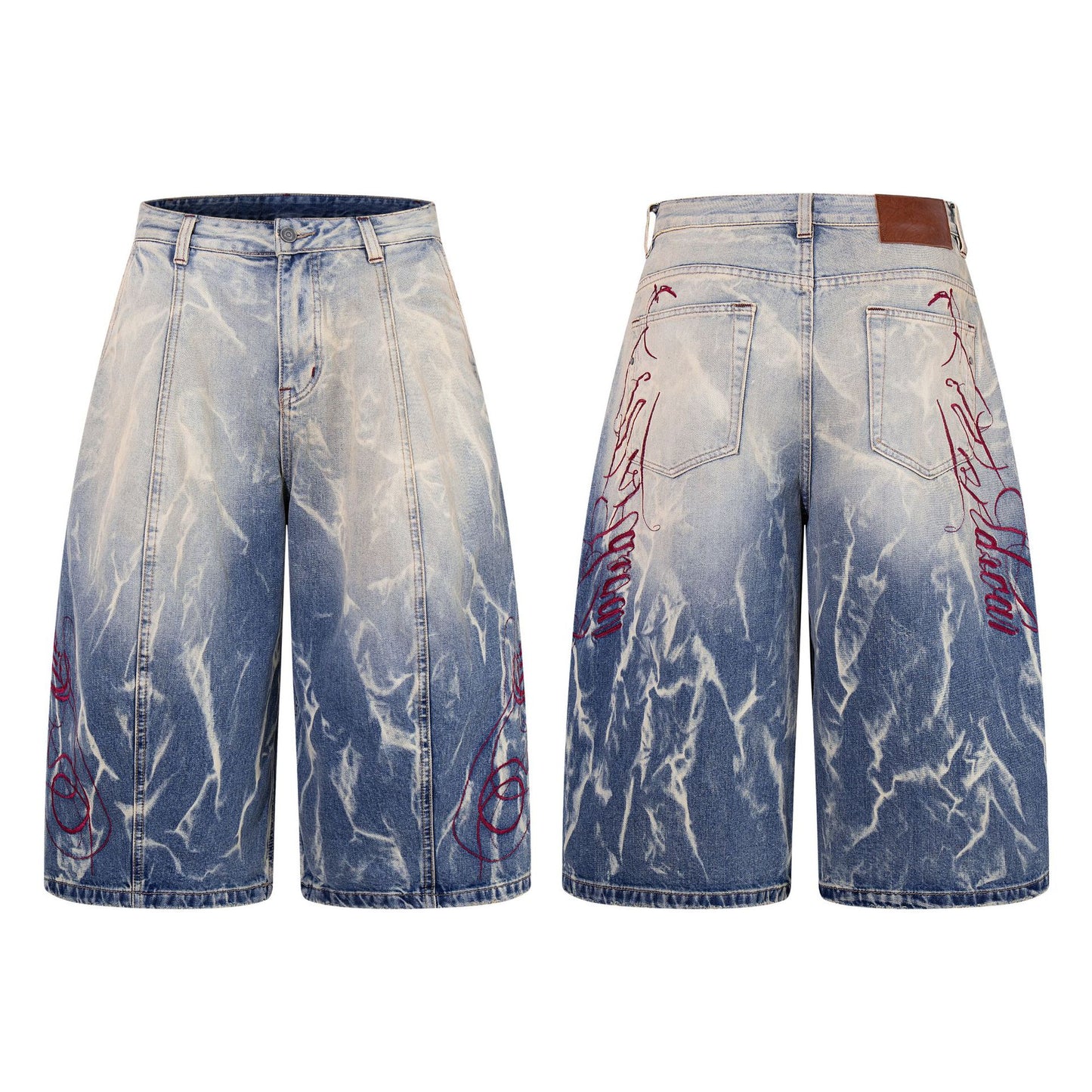 Retro Embroidery Heavy Washed Loose Lantern Cropped Shorts Hip Hop Vintage American Street Trendy Casual Denim | Bloom Lantern