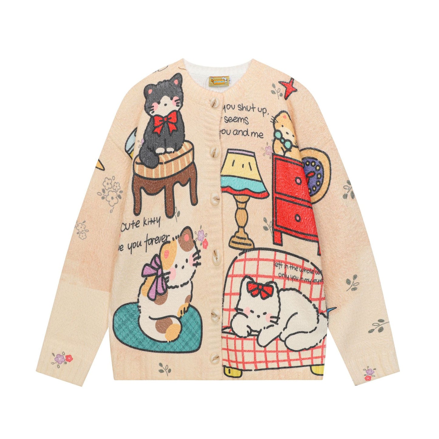 Full-Print Cartoon Cardigan Sweater Unisex Loose Fit Cute Kawaii Knit Open-Front Autumn Casual Couple Sweater | Toon Cardi