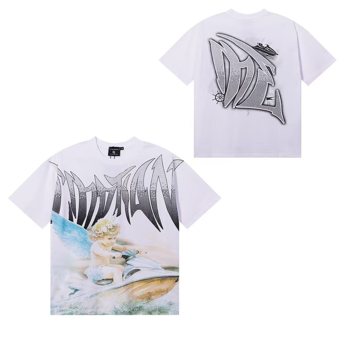 MIXED EMOTIONS Diamond Angel Jetski Rhinestone Tee
