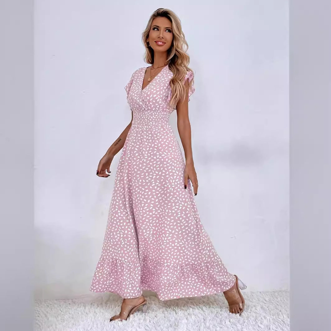 Women's Floral Maxi Dress V Neck Ruffle Sleeve Elegant Summer Dress - Seldom Seen Styles