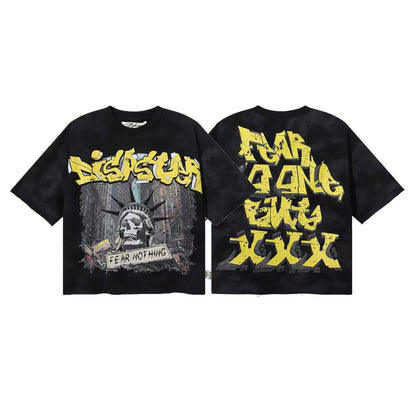 DARKAGE Skull Biker Lightning Vintage Washed Heavyweight Tee